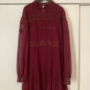 Women’s Aqua Maroon Mini Pleated Dress BRAND NEW